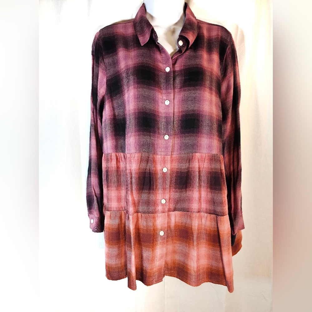 2/$20 J. Jill MP Plaid Tiered Ls Top